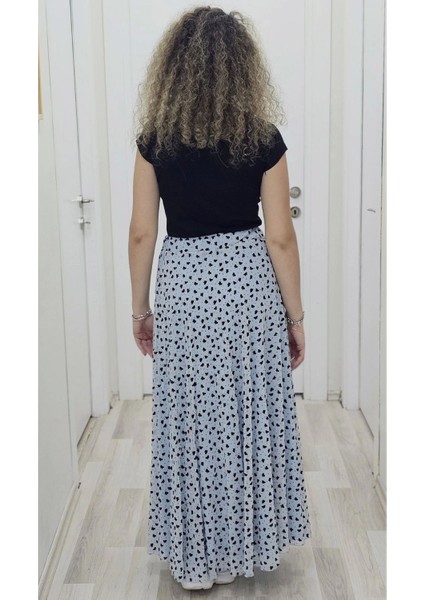 Bel Lastikli Flok Baskılı Kloş Şifon Etek 6003-SIYAH/MAVI fırsatları