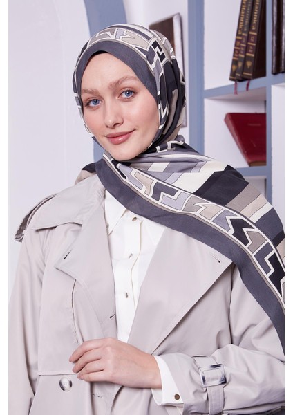 Gri Levidor Geometrik Desen Royal Şal
