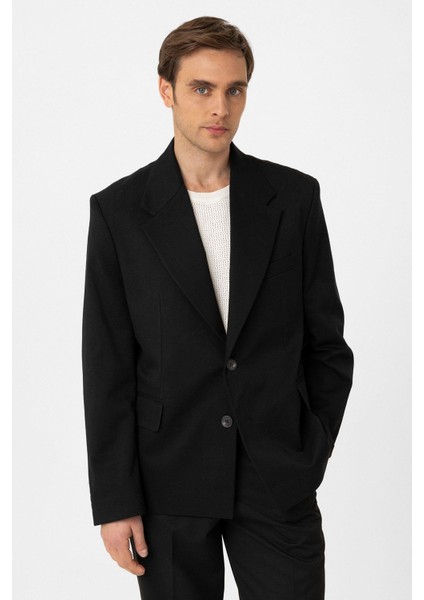Siyah Relax Fit Erkek Blazer Ceket