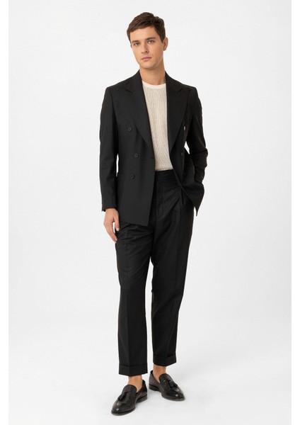 Siyah Kruvaze Kapama Italyan Kesim Erkek Takım