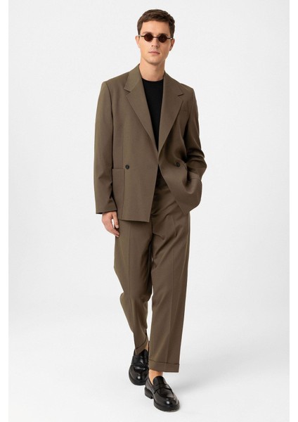 Haki Relax Fit Kruvaze Kapama Erkek Teknik Blazer Ceket modelleri