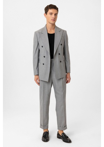 Gri Kruvaze Kapama Italyan Kesim Erkek Takım