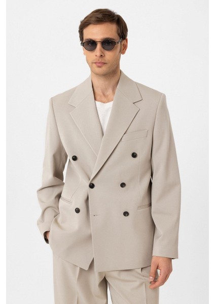 Bej Relax Fit Kruvaze Erkek Blazer Ceket fiyatları