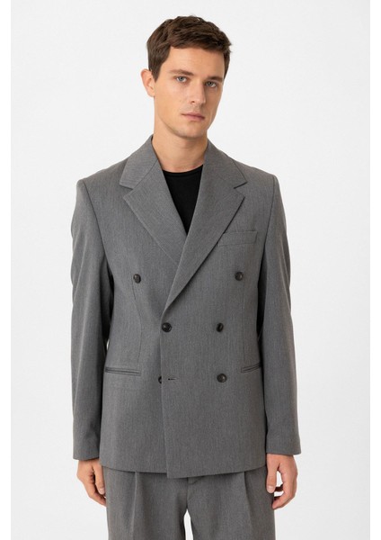 Gri Relax Fit Kruvaze Erkek Blazer Ceket fiyatları