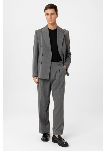 Gri Relax Fit Kruvaze Erkek Blazer Ceket fırsatları