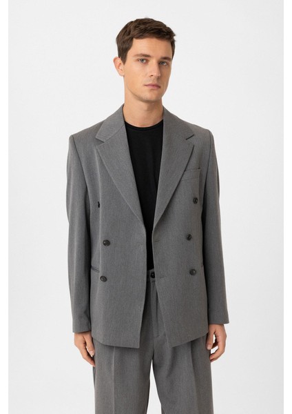 Gri Relax Fit Kruvaze Erkek Blazer Ceket indirimleri
