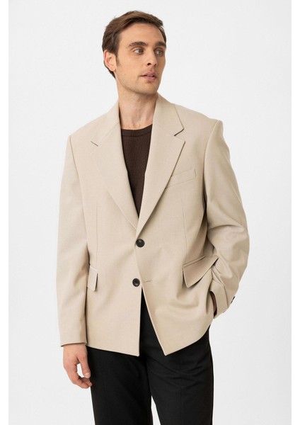 Bej Relax Fit Erkek Blazer Ceket