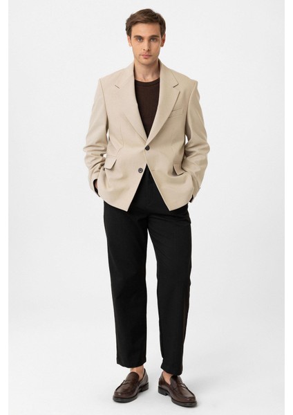 Bej Relax Fit Erkek Blazer Ceket