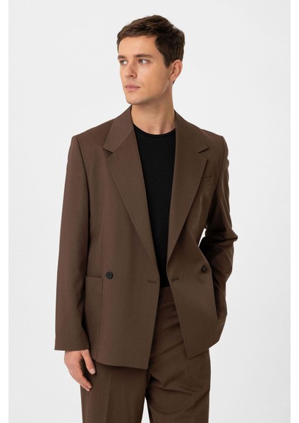 Kahve Relax Fit Kruvaze Kapama Erkek Teknik Blazer Ceket modelleri