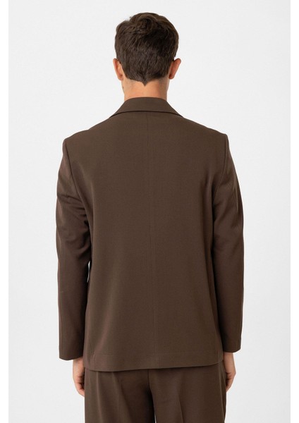 Kahve Relax Fit Kruvaze Erkek Blazer Ceket