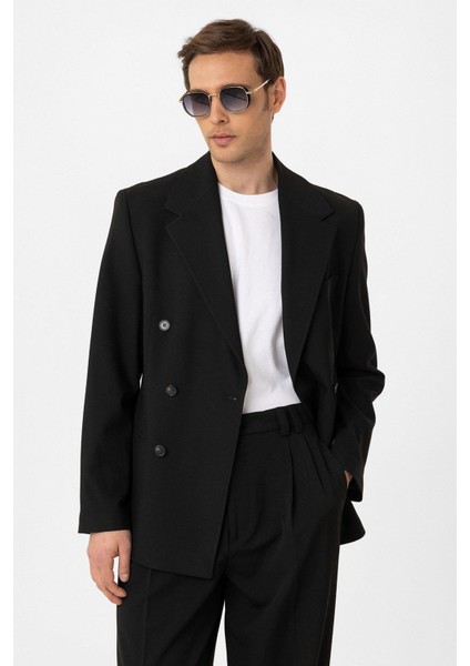 Siyah Relax Fit Kruvaze Erkek Blazer Ceket fiyatları