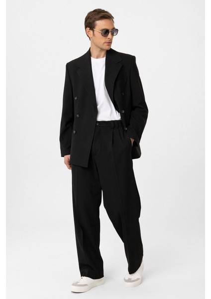 Siyah Relax Fit Kruvaze Erkek Blazer Ceket fırsatları