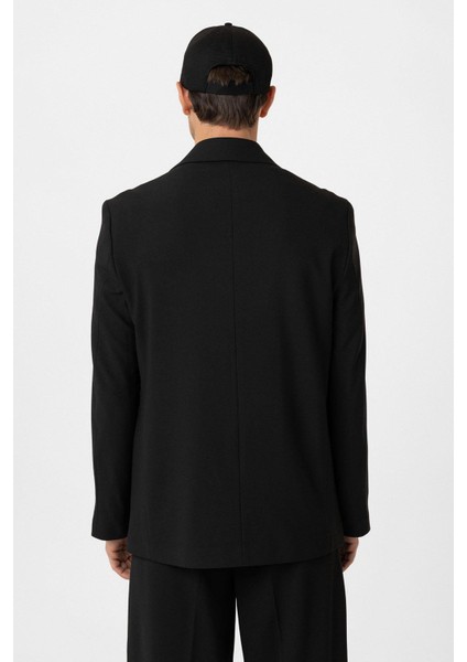 Siyah Relax Fit Kruvaze Erkek Blazer Ceket indirimleri