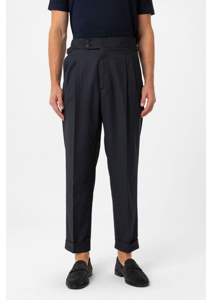 Lacivert Kruvaze Kapama Italyan Kesim Yün Karışımlı Çizgili Erkek Teknik Takım fırsatları