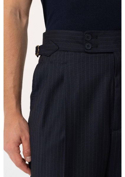 Lacivert Kruvaze Kapama Italyan Kesim Yün Karışımlı Çizgili Erkek Teknik Takım indirimleri