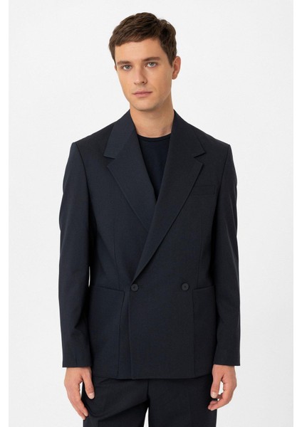 Lacivert Relax Fit Kruvaze Kapama Erkek Teknik Blazer Ceket modelleri