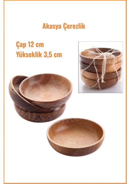 Ahşap Akasya Çerezlik 12 Cm, 4'lü Set