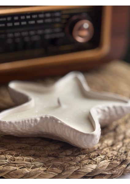 Beton Deniz Yıldızı Içinde Simli Mum - Doğal Soya Wax