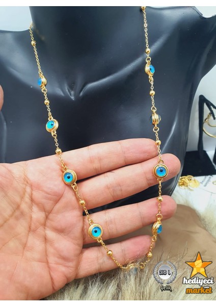 316 L Nazar Boncuğu Detaylı Gold Renk Çelik Kadın Şans Kolyesi - HMÇK-0058 indirimleri