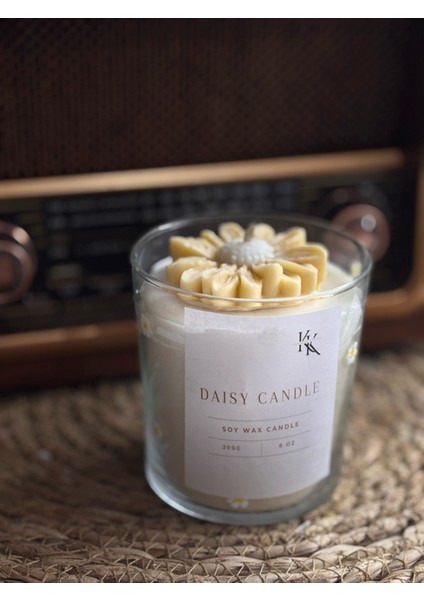 Papatya Desenli Cam Bardakta Papatyalı Mum - Doğal Soya Wax - 200 gr fırsatları