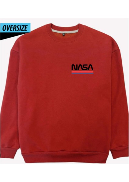 Uzay Meraklılarına Özel Nasa Sweatshirt Oversize Kırmızı