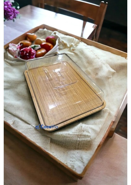 Dekoratif Büyük Kek Fanus Kalın Ahşap Stand Akrilik Kap /kek Pasta Sunum (Stand 31.5/kap 30CM)