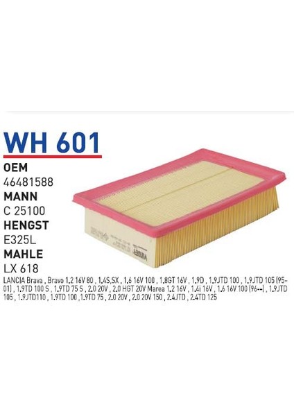 Wh601 Oem 46481588 Fiat marea brava bravo 95 Otomobil hava filtre air filter