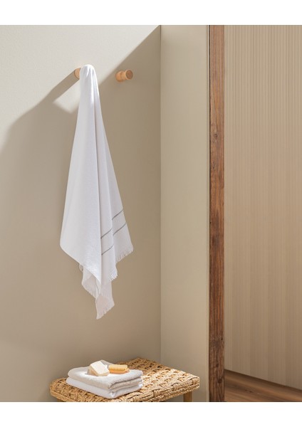 Raya %100 Pamuk Banyo Havlusu - Beyaz/gri