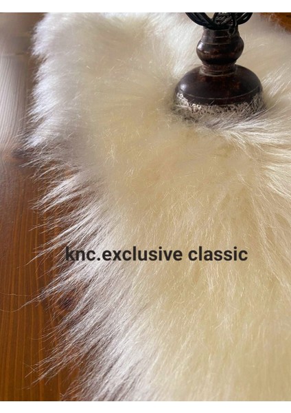 Runner Krem Kürklü Peluş Masa Örtüsü Şık Dekoratif Lüks Elegant Modern Dekoratif Runner