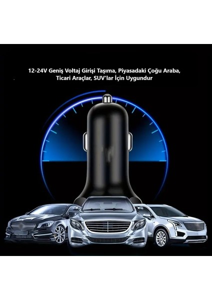 5 Portlu Qc3.0 USB Araba Şarj Cihazı, Dijital Ekranlı, Hızlı Şarj Çoklu Port Adaptörü