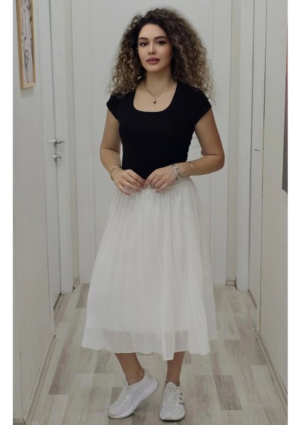 Beli Lastikli Pliseli Etek 6018-BEYAZ fiyatları