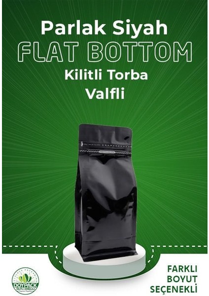 Parlak Siyah Kilitli Flat Bottom Valfli Torba 50 - 11.5X21.5CM