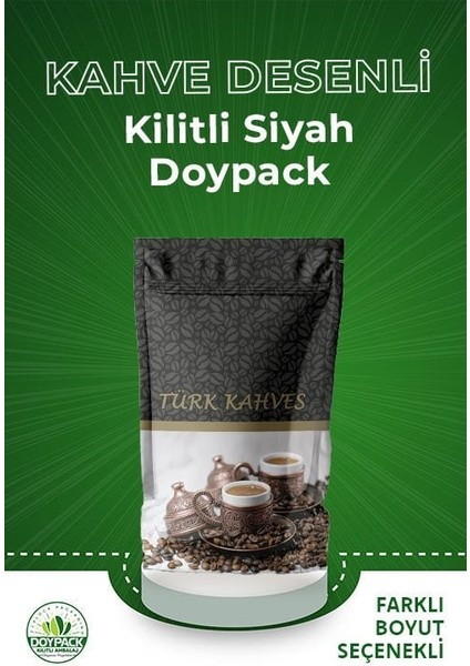Kahve Desenli Kilitli Siyah Doypack 250 - 13X22CM