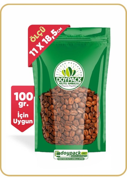 Yeşil Şeffaf Metalize Kilitli Doypack 250 - 11X18.5CM