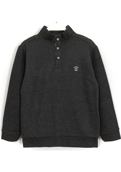 Yumuşak Dokulu Selanik Kumaş Yarım Balıkçı Erkek Çocuk Sweatshirt Antrasit 001-0002011