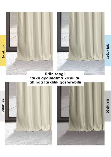 Krem Saten Güneşlik Fon Perde Ekstrafor Büzgülü Tek Kanat