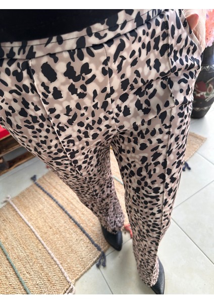 Leopar Pantolon Scuba Kumaş