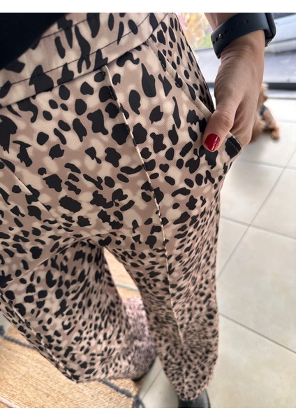 Leopar Pantolon Scuba Kumaş