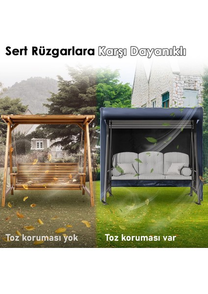 Bahçe Salıncak Koruma Örtüsü Üç Kişilik Tenteli Hamak Salıncak Kılıfı Branda 210 x 125 x 170 cm Gri
