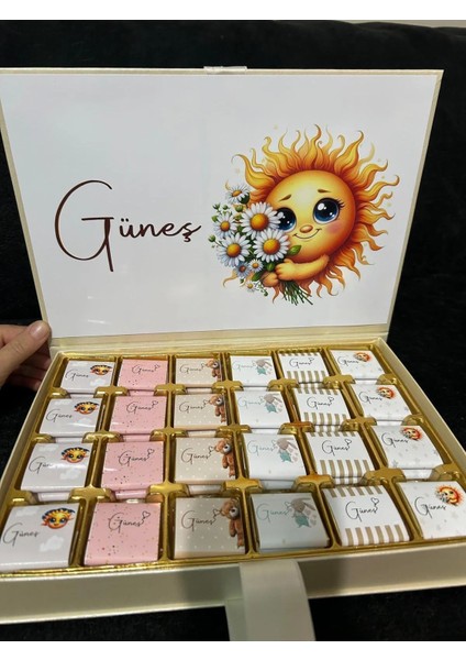 Lüks Kutulu Isme Özel Tasarımlı Kız-Erkek Bebek Çikolatası 48 Adet Dogum Günü-Hediyelik Çikolata fırsatları