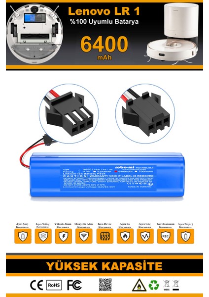 Lenovo Lr1 Uyumlu 6400 Mah Robot Süpürge Bataryası