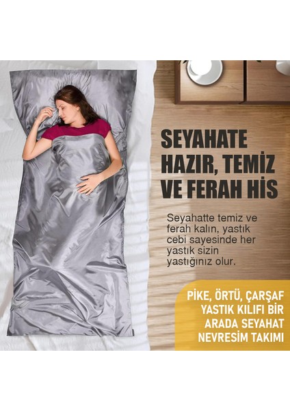 Seyahat Uyku Nevresimi, Saten Polyester, Otel Kamp Nevresim Takımı Çadır Çarşafı 220 x 105 cm Gri modelleri