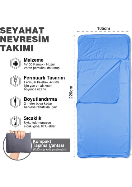 Seyahat Uyku Nevresimi, Pamuk, Otel Kamp Nevresim Takımı Çadır Çarşafı 220 x 105 cm Mavi fiyatları
