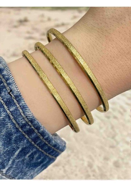 316L Gold Çelik Kararmaz Simli 4 mm Kalin Ajda Bilezik