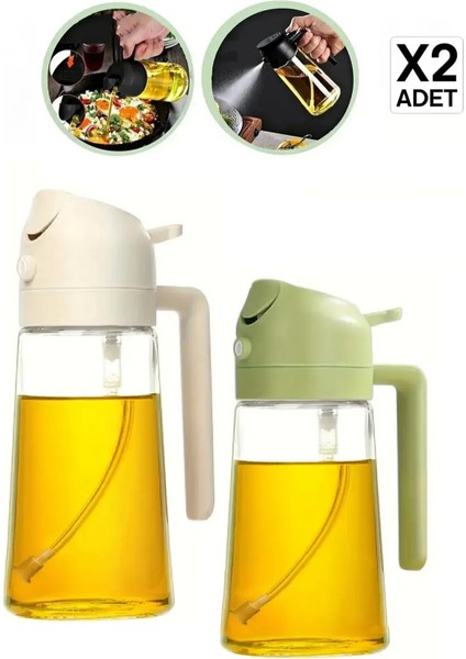 Çift Fonksiyonlu Cam Yağdanlık 450ML Zeytinyağı Sıvıyağ Şişesi Airfryer Sprey Yağlık Sirkelik 2 Adet