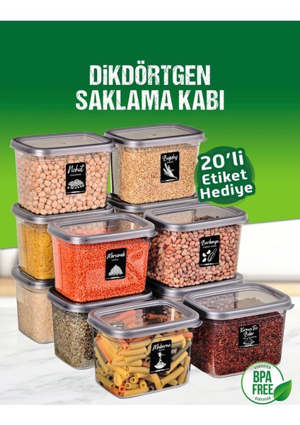 12 Adet 24 Parça 1,2 Litre Dikdörtgen Erzak Bakliyat Saklama Kabı Seti 20 Etiket Hediyeli