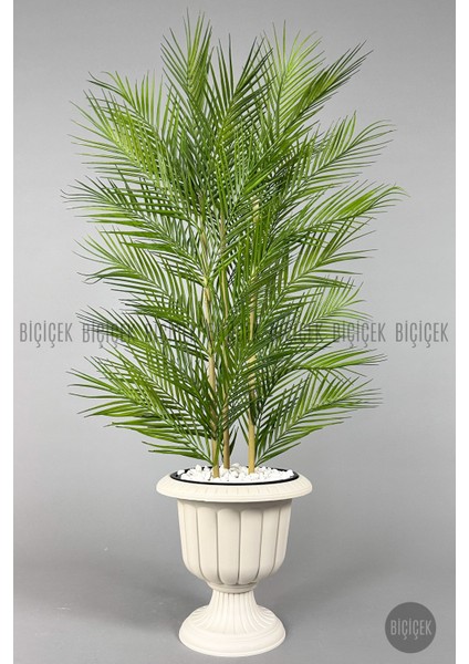 Yapay Areka Ağacı Palmiye Ağacı 33 Yapraklı Bambu Gövdeli Kırıkbeyaz Nergis Saksı Salon Çiçeği 130CM