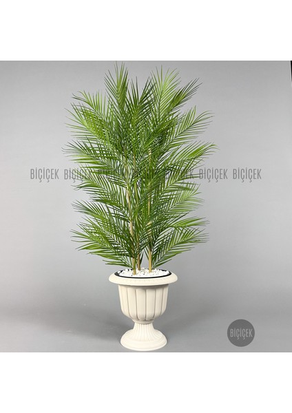 Yapay Areka Ağacı Palmiye Ağacı 33 Yapraklı Bambu Gövdeli Kırıkbeyaz Nergis Saksı Salon Çiçeği 130CM