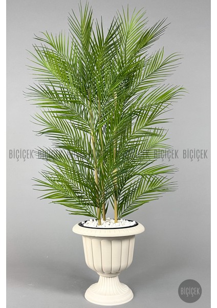 Yapay Areka Ağacı Palmiye Ağacı 33 Yapraklı Bambu Gövdeli Kırıkbeyaz Nergis Saksı Salon Çiçeği 130CM
