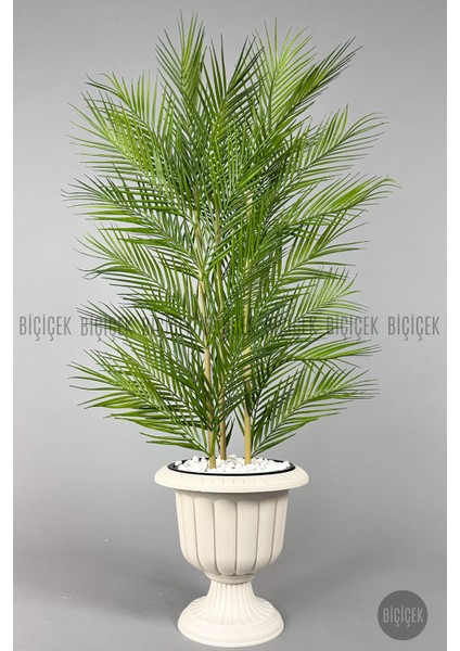 Yapay Areka Ağacı Palmiye Ağacı 33 Yapraklı Bambu Gövdeli Kırıkbeyaz Nergis Saksı Salon Çiçeği 130CM